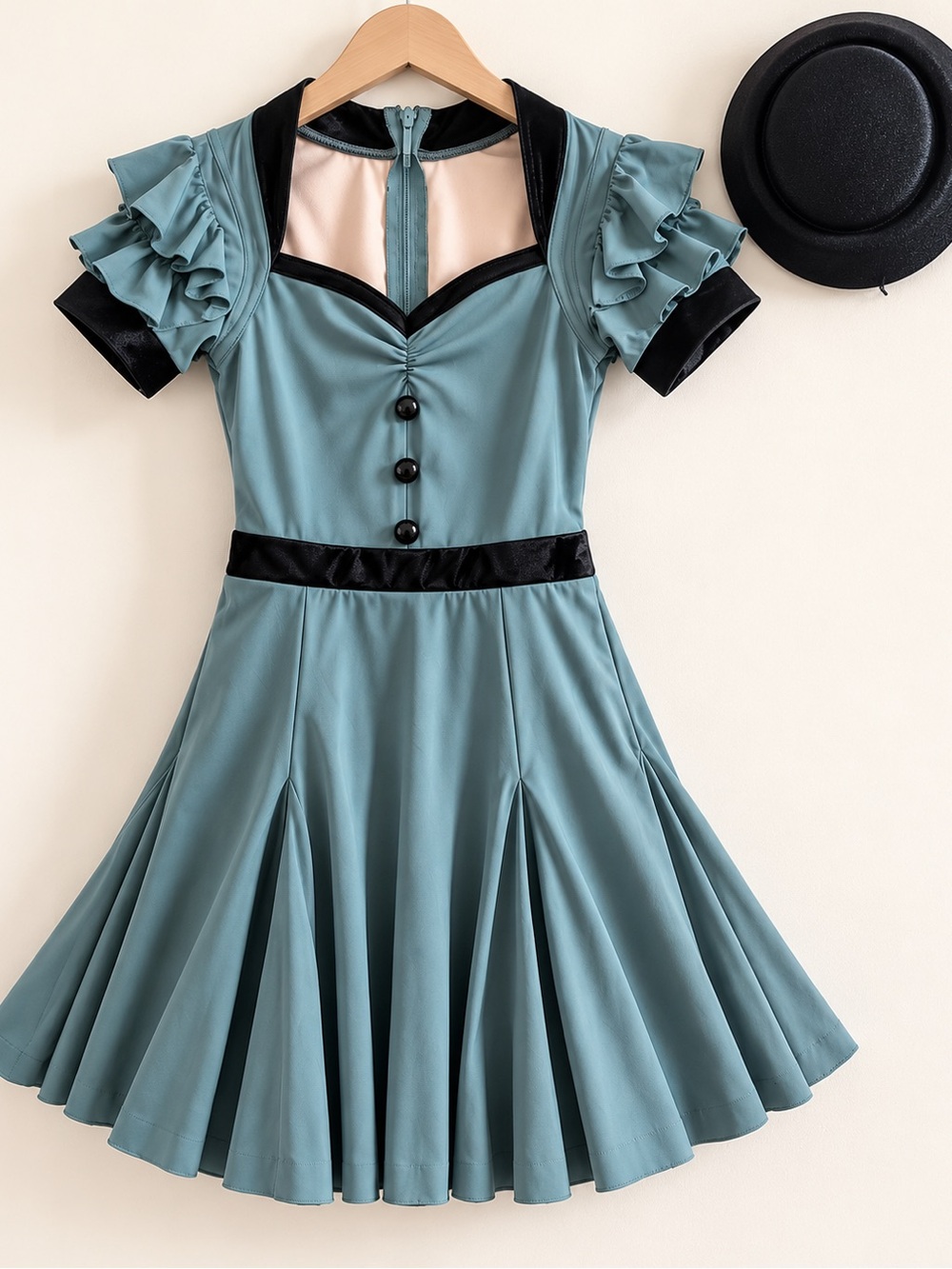 Weissman Dance Costume MC Blue Gray Black Dress + Hat Performance Costume